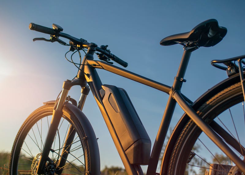 A close up of an ebike with focus on the battery